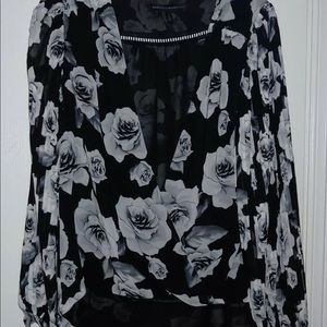 White House Black Market Floral Faux Wrap Blouse